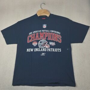 Vintage 2001 Patriots AFC Champions T-Shirt L Reebok USA Made Super Bowl XXXVI